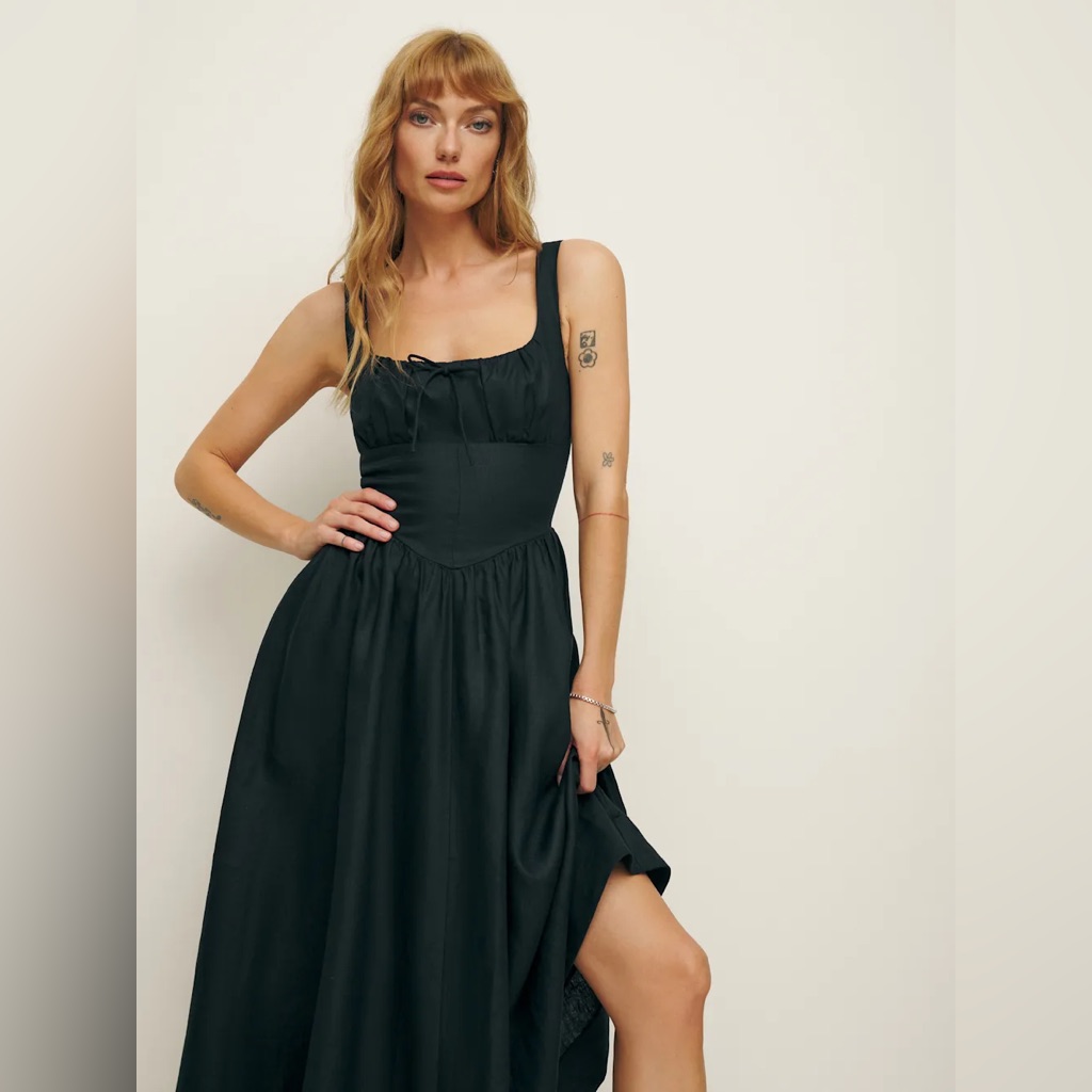 Reformation Black Balia Midi Dress